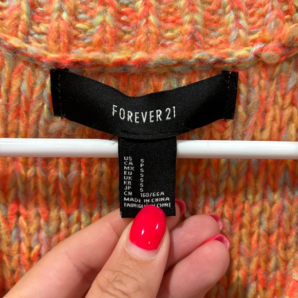 FOREVER 21 Women’s Multicolor Button Down Knit Cardigan - pink / orange, size S - Picture 3 of 4